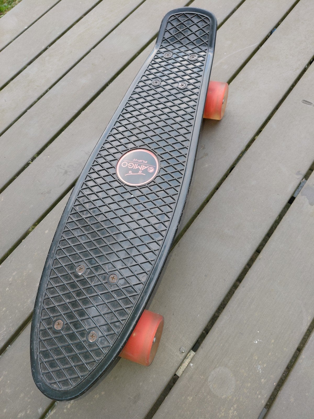 Amigo Pennyboard Skateboard met LED wielen - Zwart/rood, Ophalen, Zo goed als nieuw, Skateboard