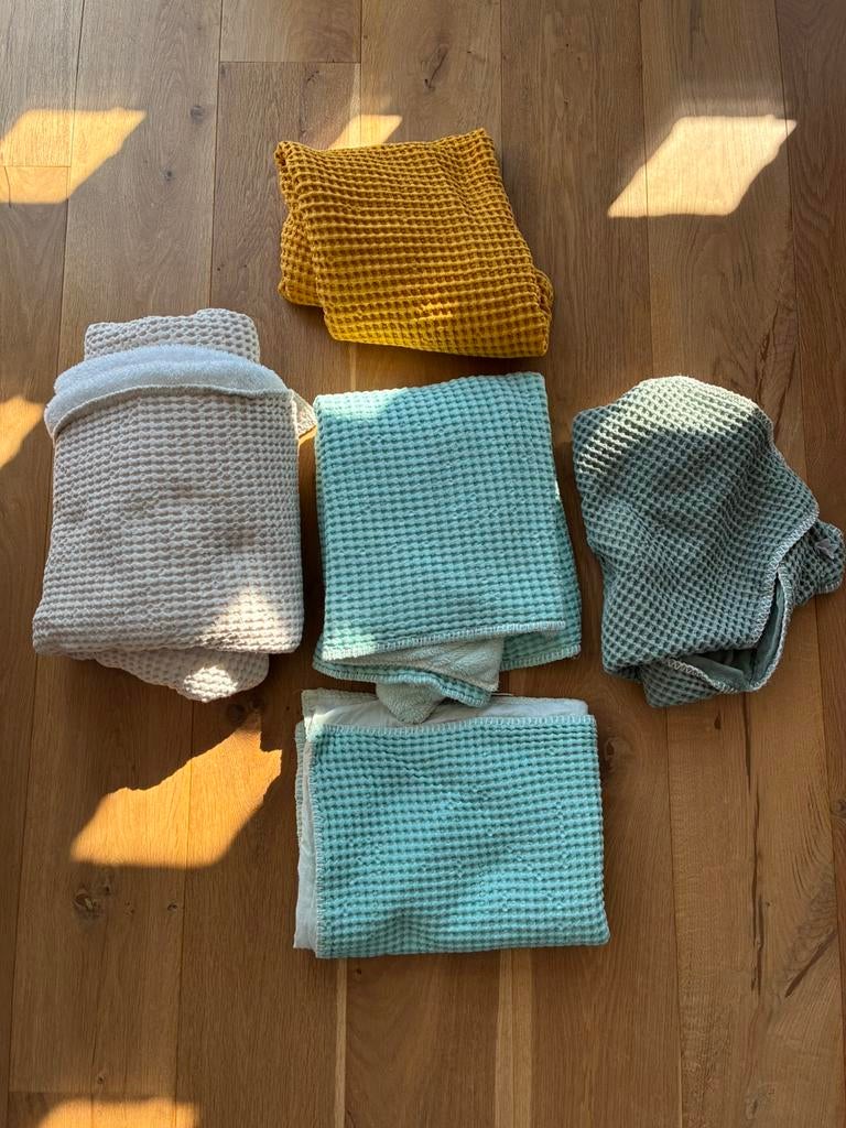 Koeka 5 dekens wafelstof beige mintgroen geel incl teddy, Ophalen, Gebruikt, 70 tot 85 cm, Deken