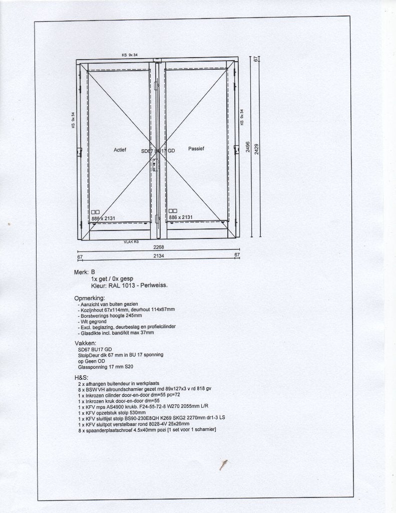 Te koop nieuw hardhouten dubbel deurkozijn., Ophalen, Deurkozijn, 225 cm of meer, Nieuw