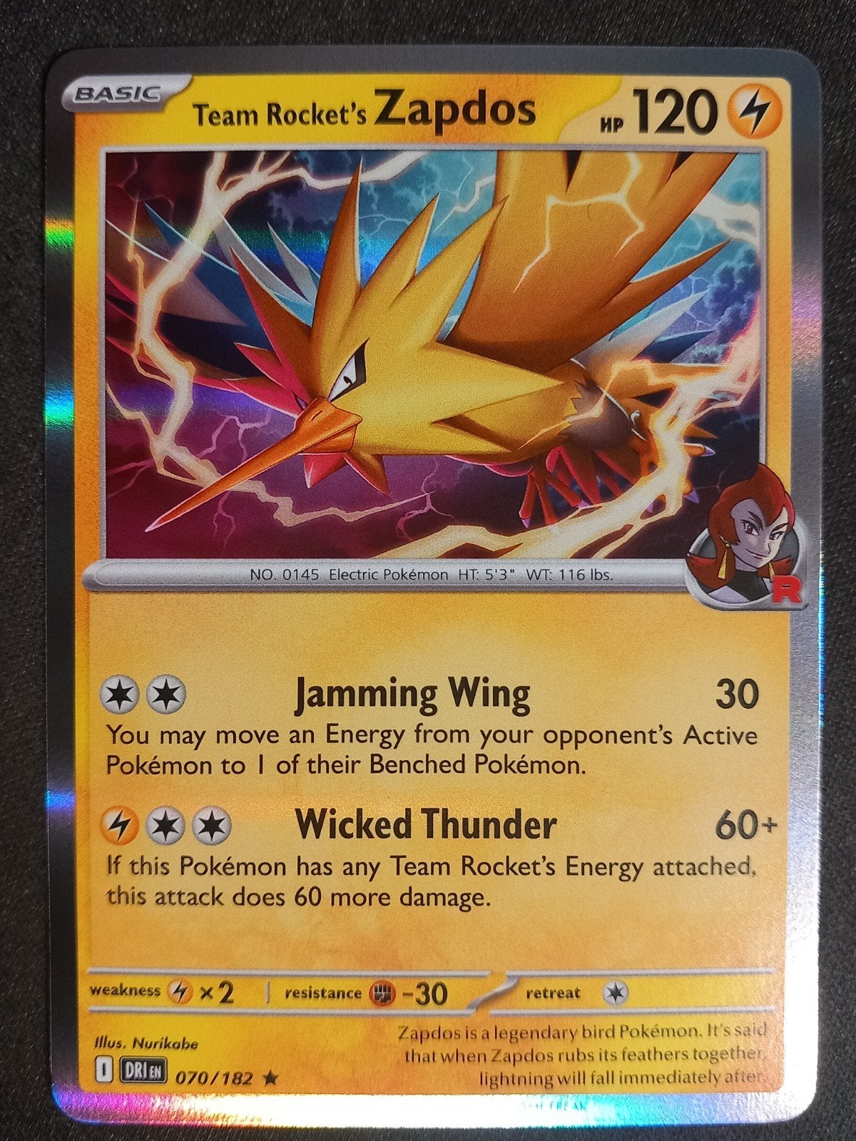 Team Rocket's Zapdos 070/182 Destined Rivals Holo Excellent, Verzenden, Zo goed als nieuw, Losse kaart, Foil