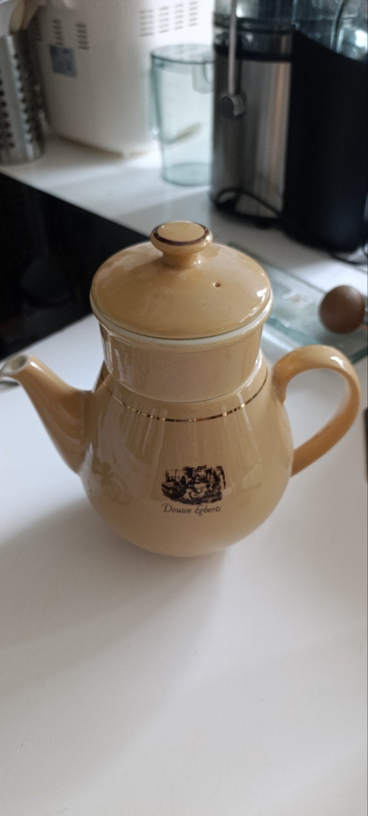 Douwe Egberts Theepot met Zeef - Vintage, Ophalen of Verzenden