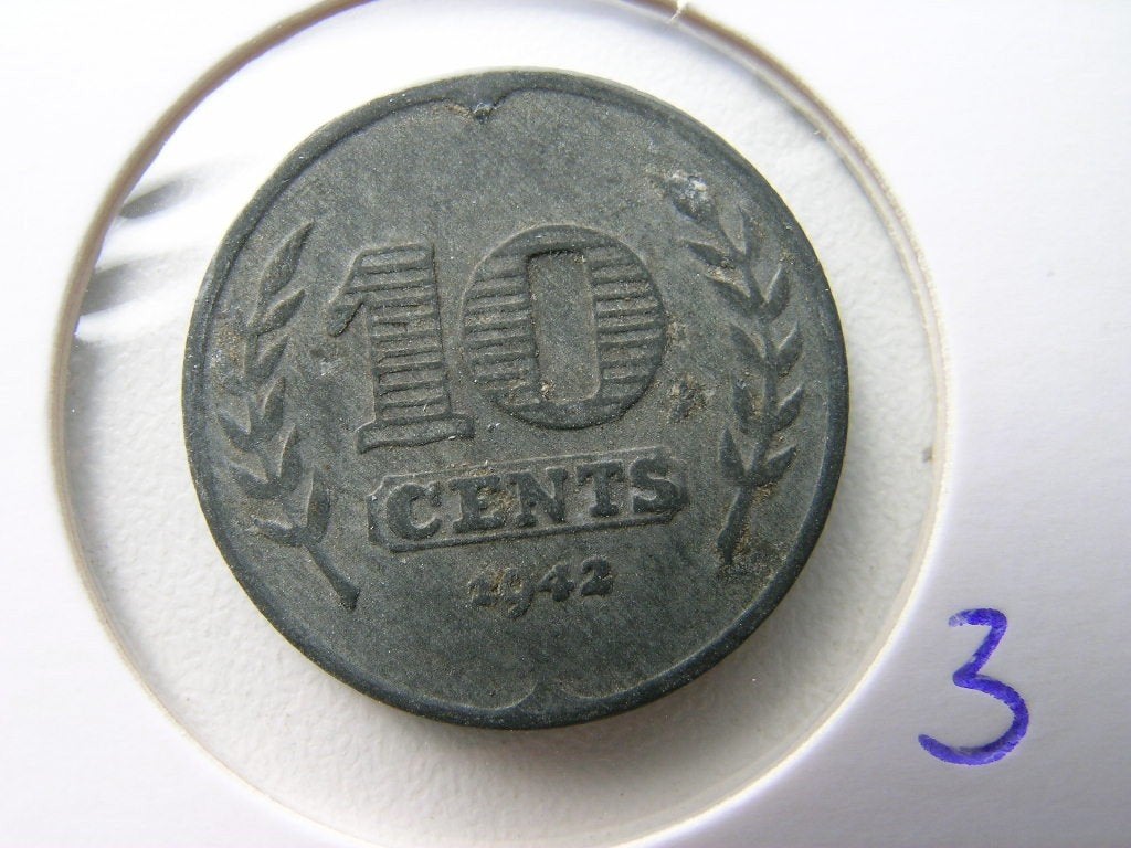 Dubbeltje 1942 zink (nr 3), Ophalen of Verzenden, Koningin Wilhelmina, 10 cent, Losse munt