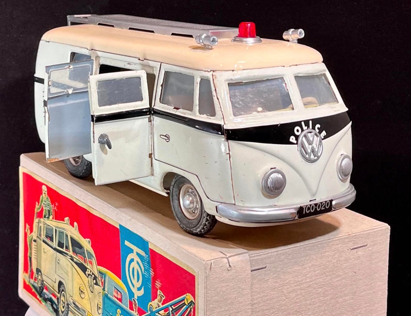 Zeldzame TippCo TCO-020 Volkswagen T1 Politie Met Doos, Antiek en Kunst, Ophalen of Verzenden
