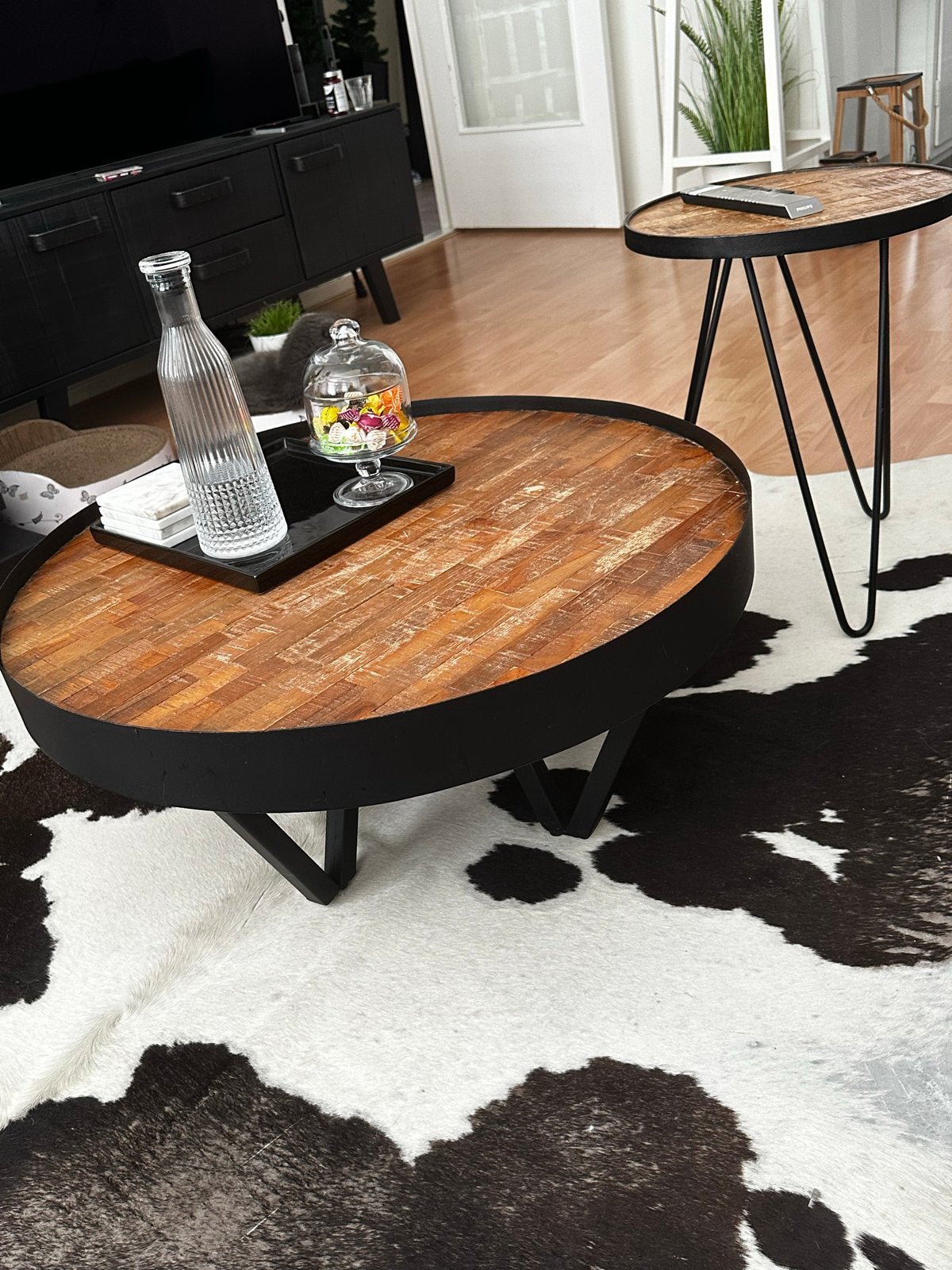 Woood DAX bijzettafel 74x34 - Hout en Metaal, Ophalen, Minder dan 45 cm, Gebruikt, Rond