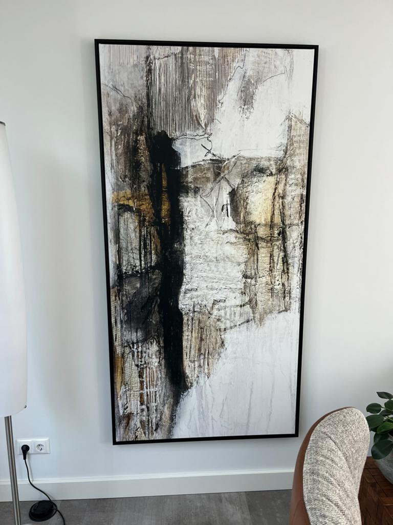 Groot abstract schilderij met zwarte baklijst, Antiek en Kunst, Kunst | Schilderijen | Abstract, Ophalen