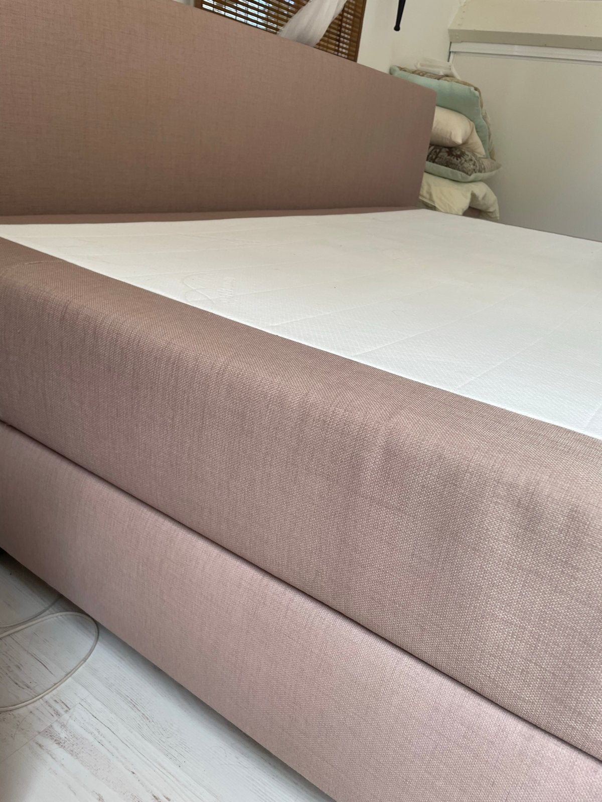 tweepersoons matras voor een boxspring met bruine hoes, Huis en Inrichting, Slaapkamer | Bedden, Ophalen, Gebruikt, Bruin, Tweepersoons