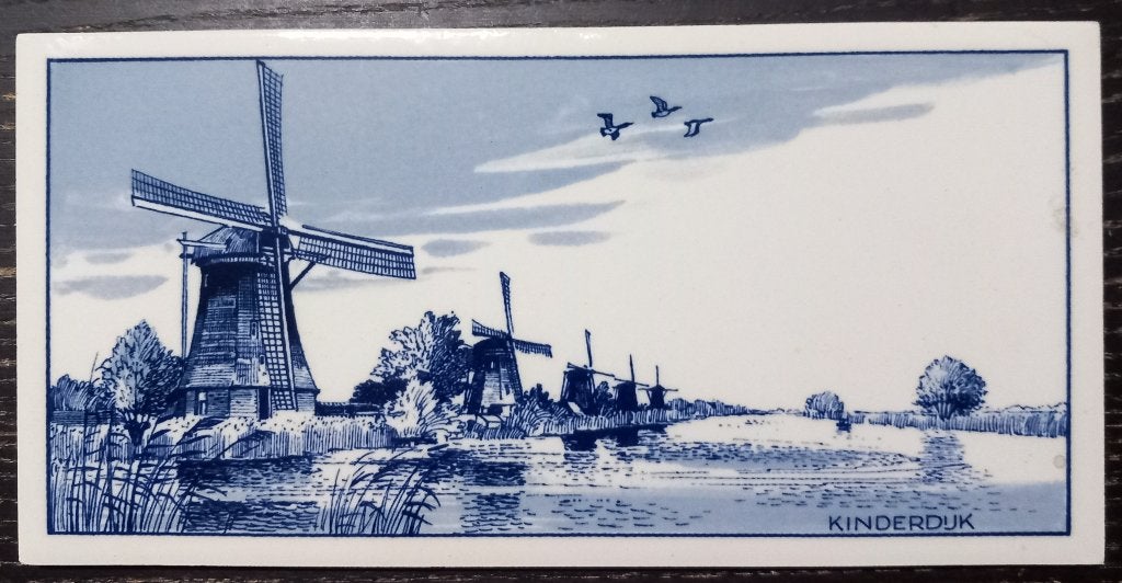 Delfts Blauw tegeltje van Kinderdijk (Royal Goedewaagen ?), Ophalen of Verzenden