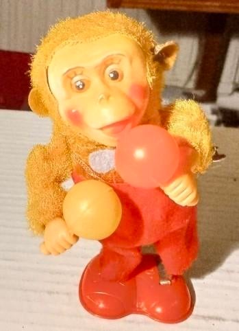 Vintage Opwindbaar Speelgoed Aap met Maraca's, Ophalen of Verzenden