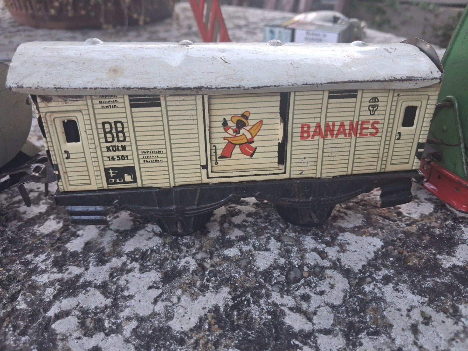 Vintage '50  modeltrein set met locomotief, wagons en rails, Ophalen of Verzenden