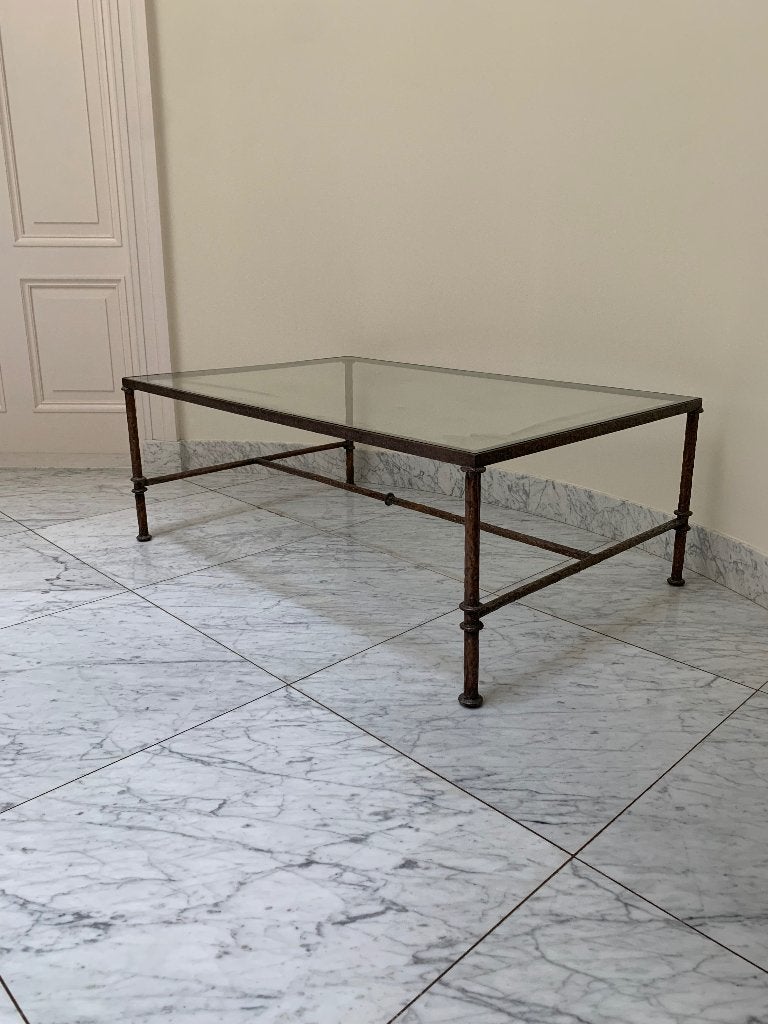 Klassieke faux brons salontafel Giacometti stijl, Ophalen, Gebruikt, 100 tot 150 cm, Klassiek