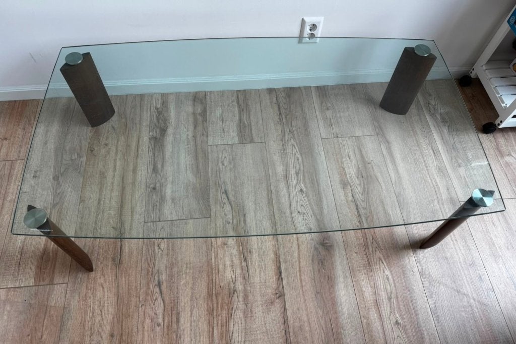 Salontafel van glas 140x80 cm, Ophalen, Gebruikt, 100 tot 150 cm, 50 tot 100 cm