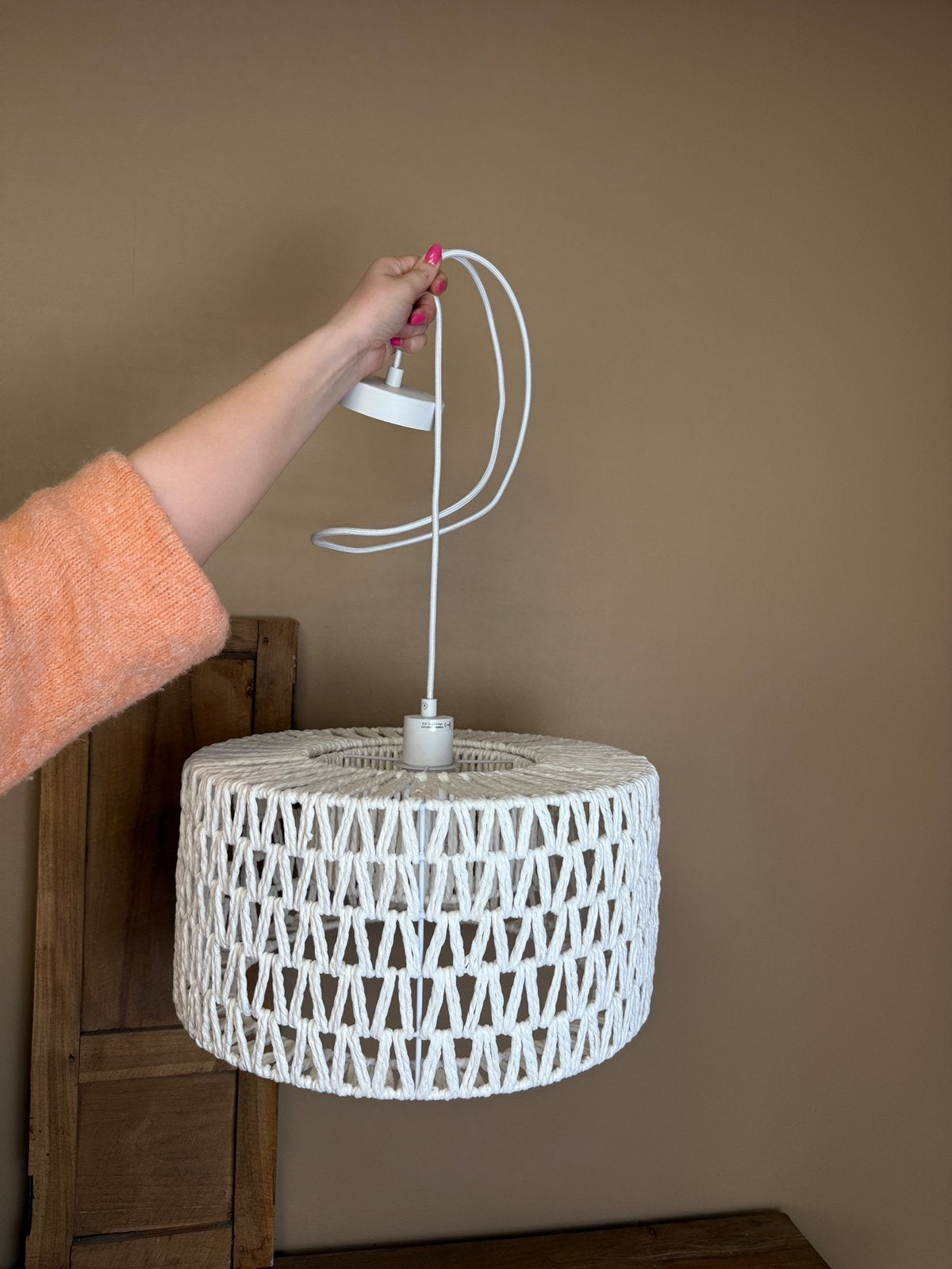 Witte Ibiza Jute Hanglamp, Ophalen, Nieuw, 50 tot 100 cm, Minder dan 100 cm