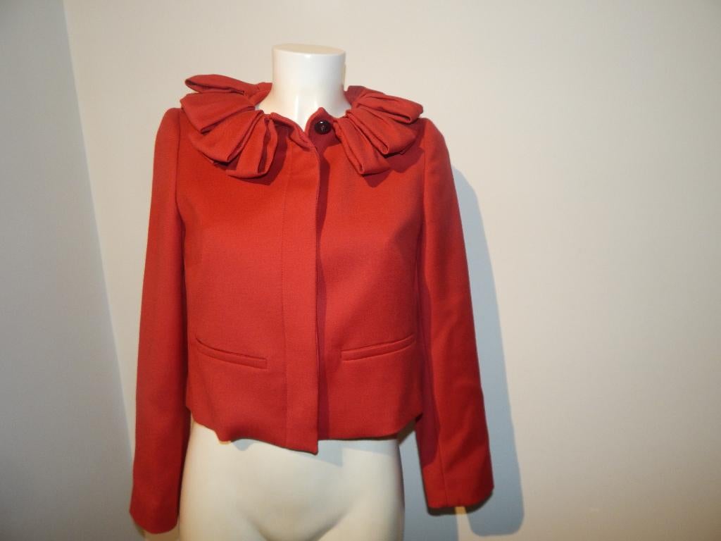 Valentino red wollen cerise rood jasje kraag stroken stofI42, Verzenden, Zo goed als nieuw, VALENTINO, Jasje