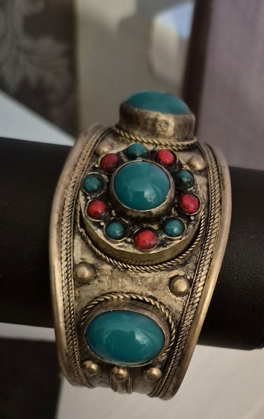 Brede tibetaanse armband 1 maat, Ophalen of Verzenden, Zo goed als nieuw, Zilver
