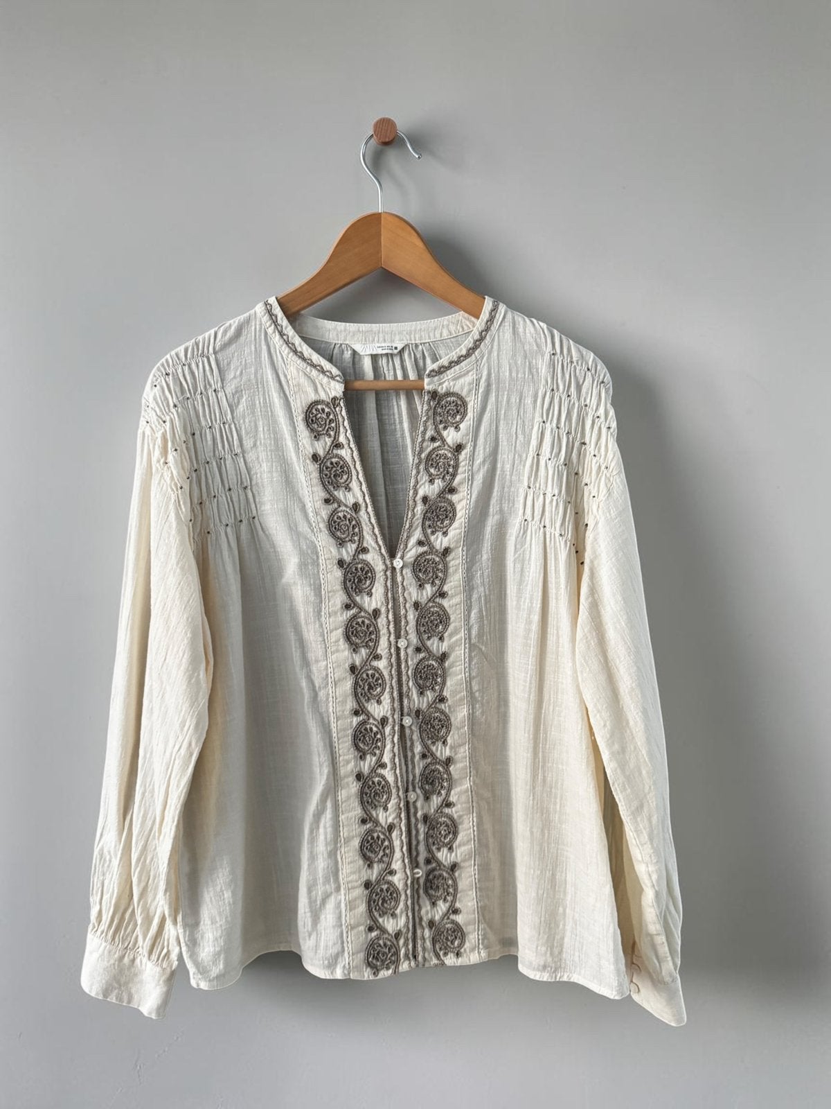 Zara boho blouse ecru crème zwart geborduurd maat S small 36, Ophalen of Verzenden, Zo goed als nieuw, Maat 36 (S), Wit