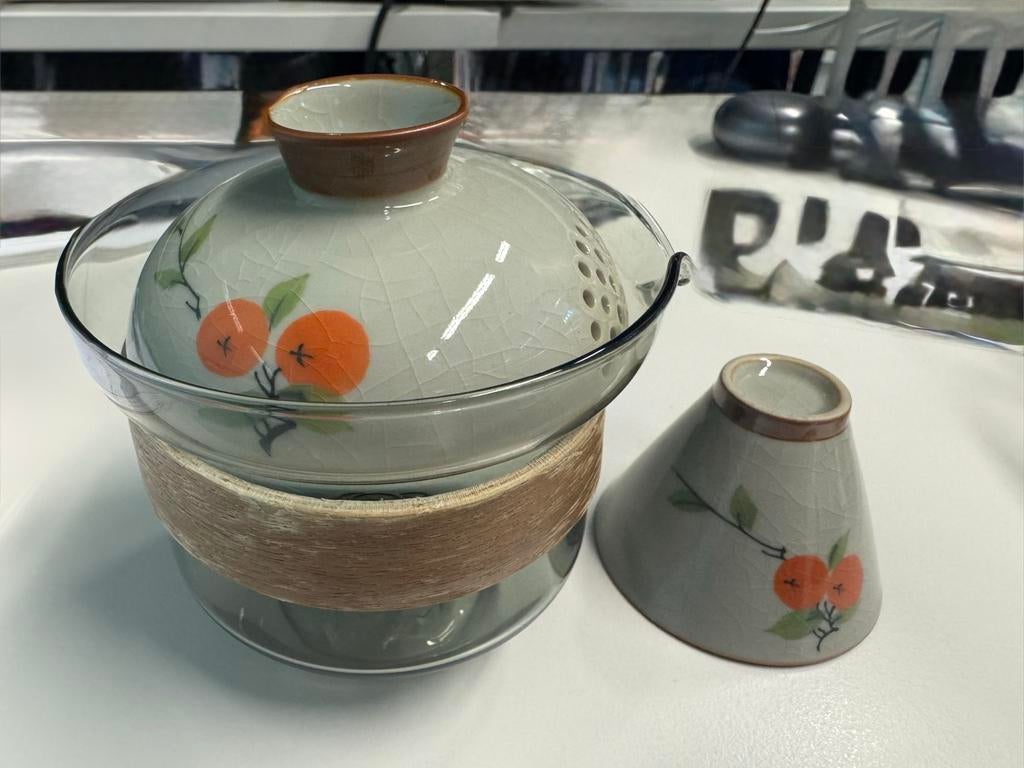 Traditioneel Chinees theeservies met mandarijn design, Keramiek, Nieuw, Ophalen of Verzenden, Overige stijlen
