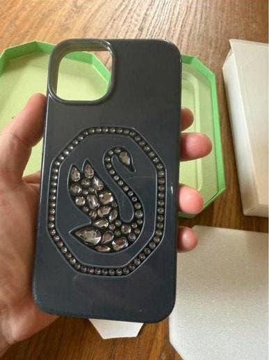 Swarovski IPhone 14 hoesje zwaan zwart, Kunststof, Zwart, IPhone 14, Hoesje of Tasje