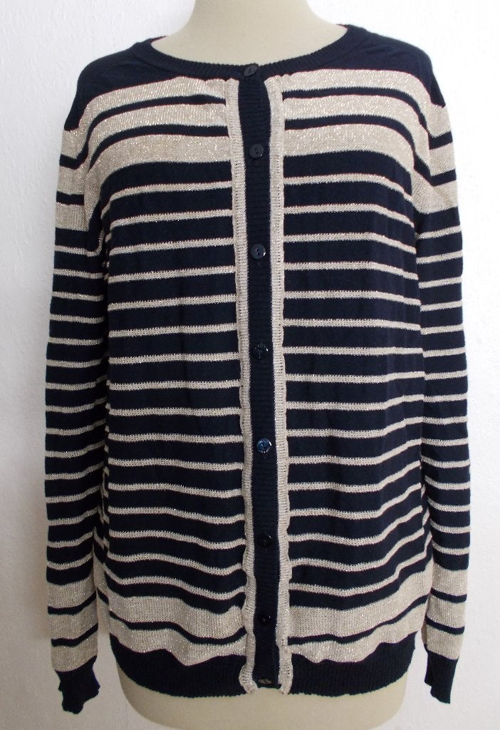 Donkerblauw/goud chique vest van Twinset (Milano) XL, Kleding | Dames, Maat 46/48 (XL) of groter, Zo goed als nieuw, Lange mouw