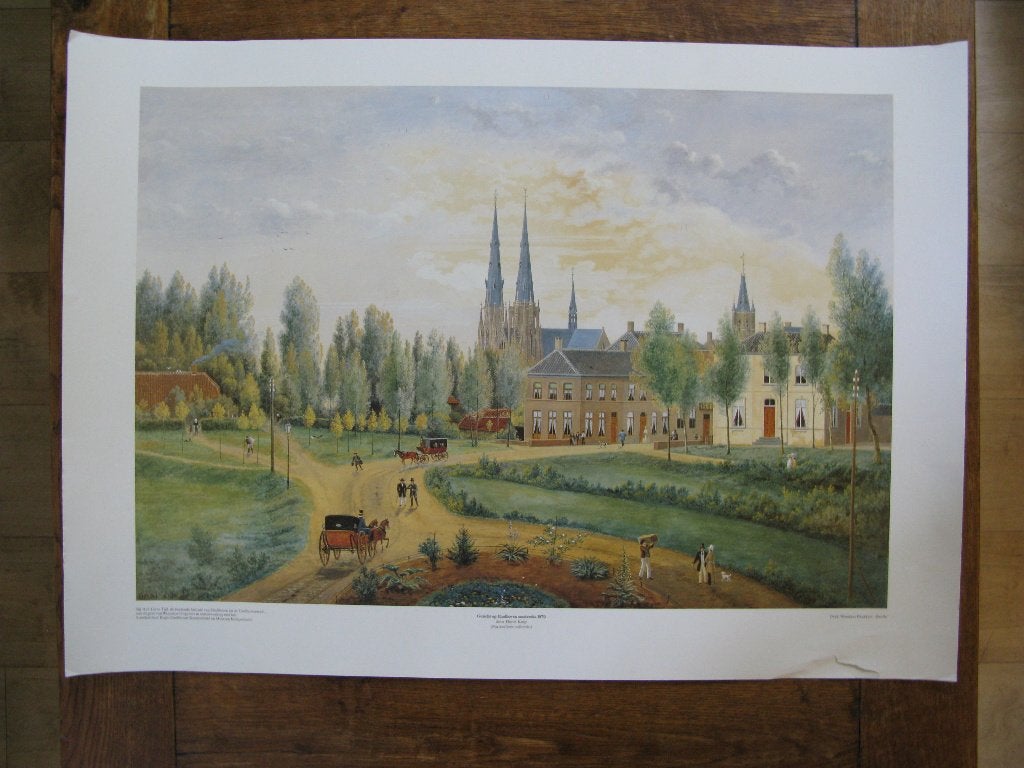 grote poster (71x51) Stationsplein Eindhoven Henri Knip 1869, Gebruikt, Rechthoekig Liggend, Ophalen of Verzenden, A1 t/m A3