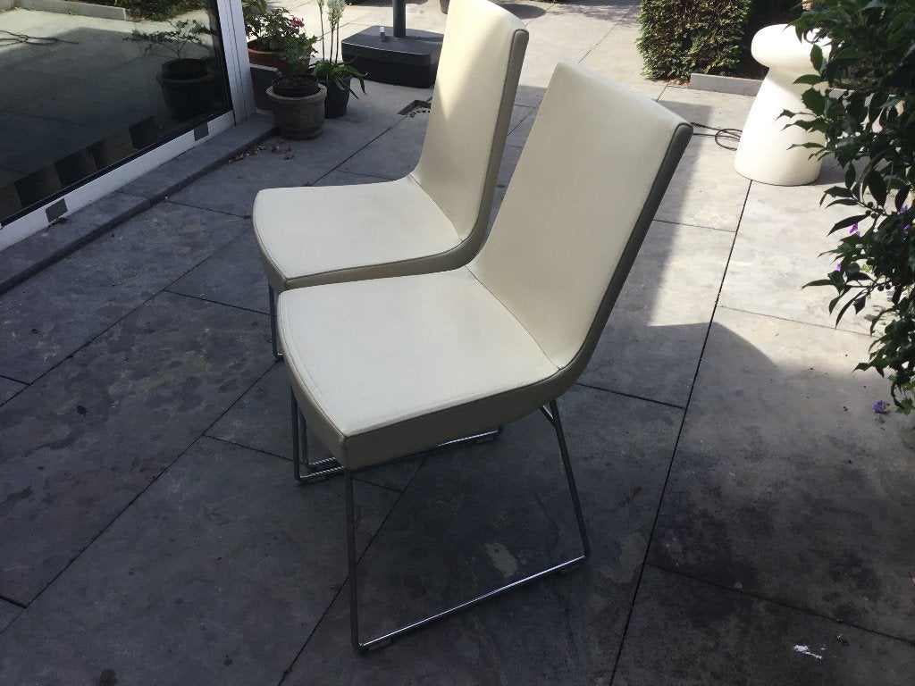 6 Montis design eetkamerstoelen (Jim stoel) leder off white, Huis en Inrichting, Stoelen, Ophalen, Gebruikt, Wit, Modern