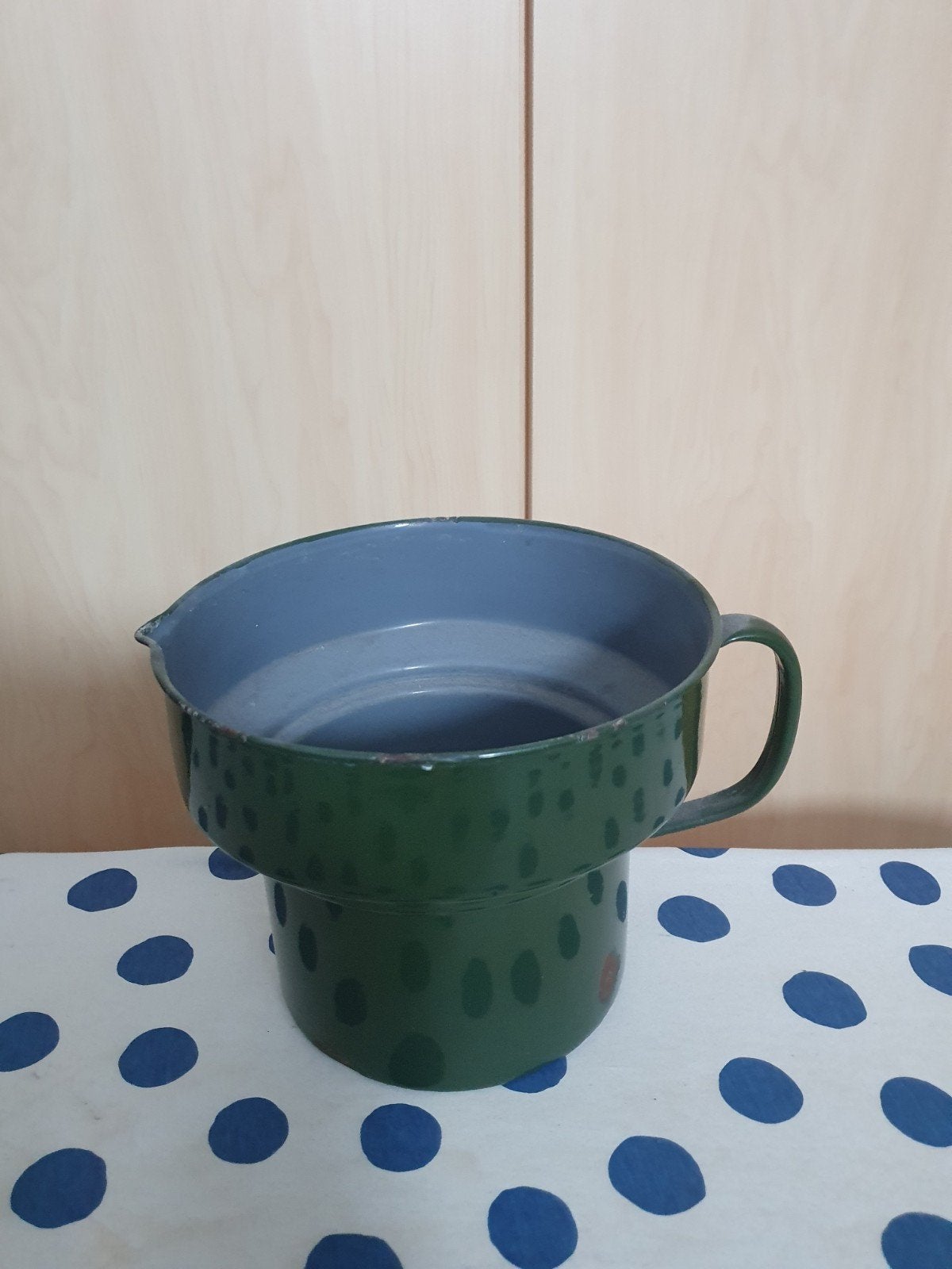 Vintage geëmailleerde maatbeker/kan, groen, Ophalen of Verzenden