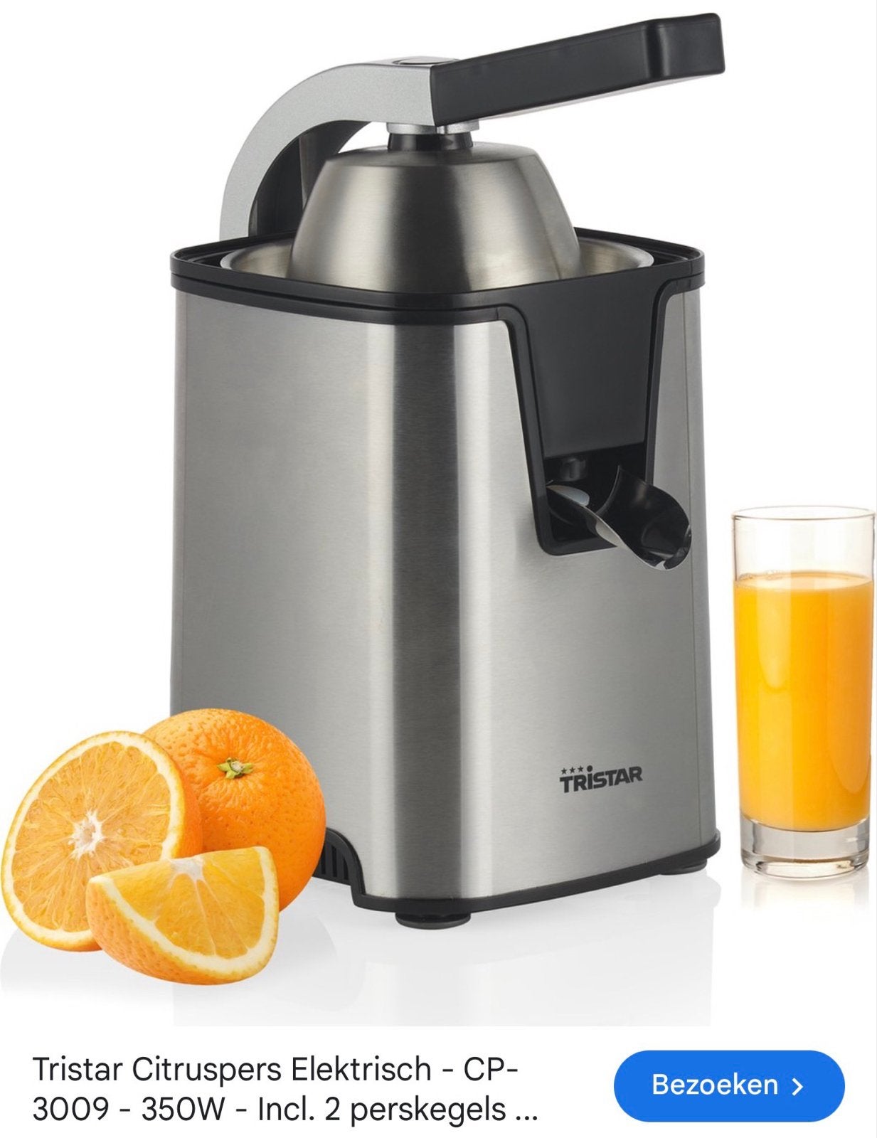 Tristar Citruspers Elektrisch CP-3009 - 350W - Nieuw, Ophalen, Nieuw, Elektrisch, Citruspers