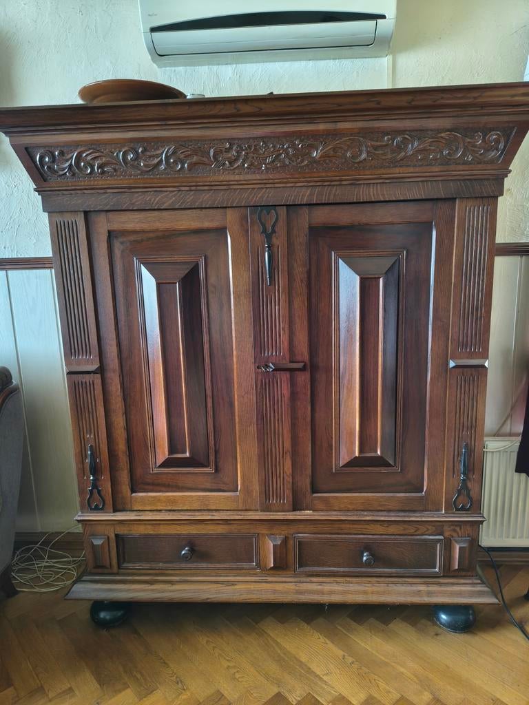 Originele Groenlose Eikenhouten Kast - Antiek & Robuust, Antiek en Kunst, Antiek | Meubels | Kasten, Ophalen