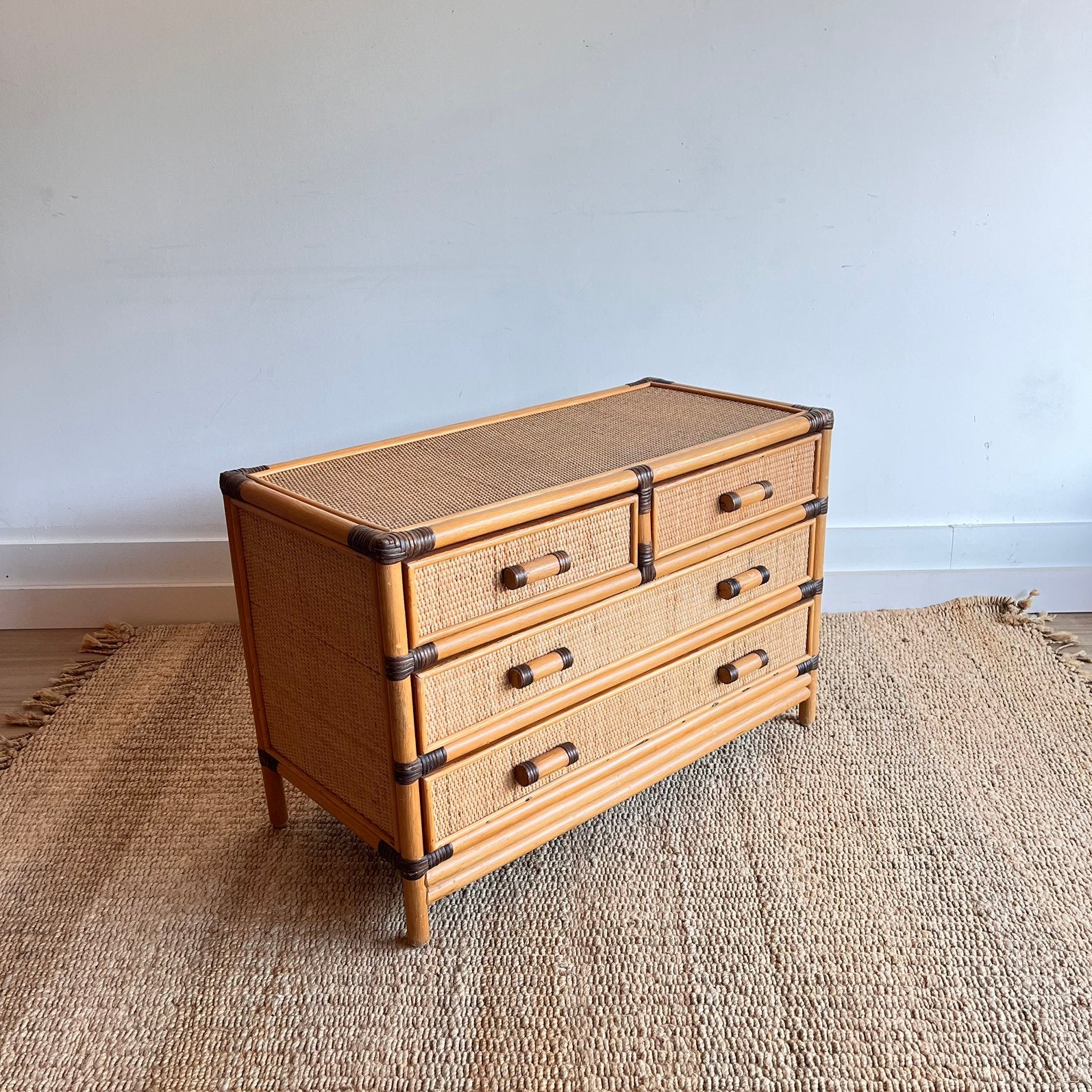 Rotan bamboe ladekast met 4 laden vintage, Ophalen, Overige materialen, Gebruikt, Vintage