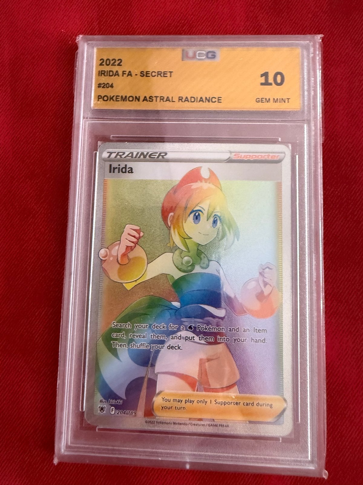 Pokemon Irida FA Secret #204 Astral Radiance UCG 10 Gem Mint, Hobby en Vrije tijd, Ophalen of Verzenden, Nieuw, Losse kaart, Foil