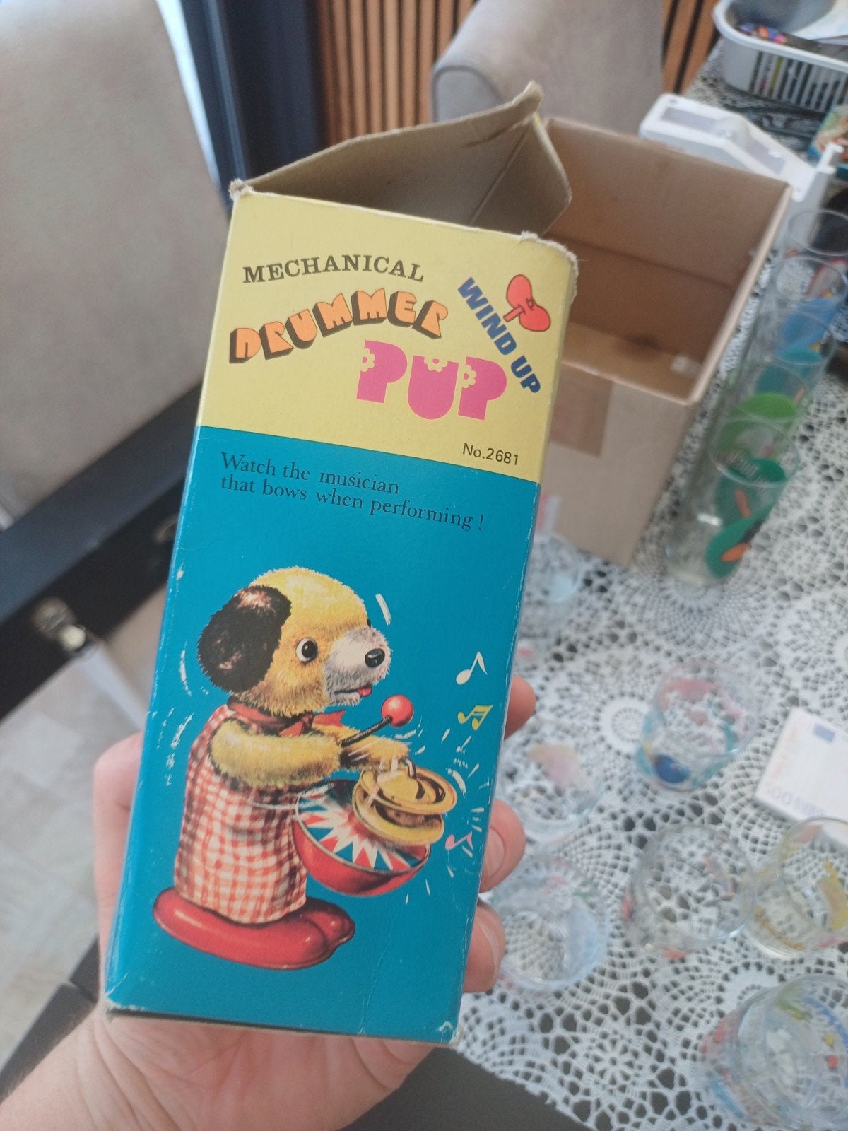 Vintage Opwindbaar Trommelende Hond - Mechanisch Speelgoed, Antiek en Kunst, Antiek | Speelgoed, Ophalen of Verzenden