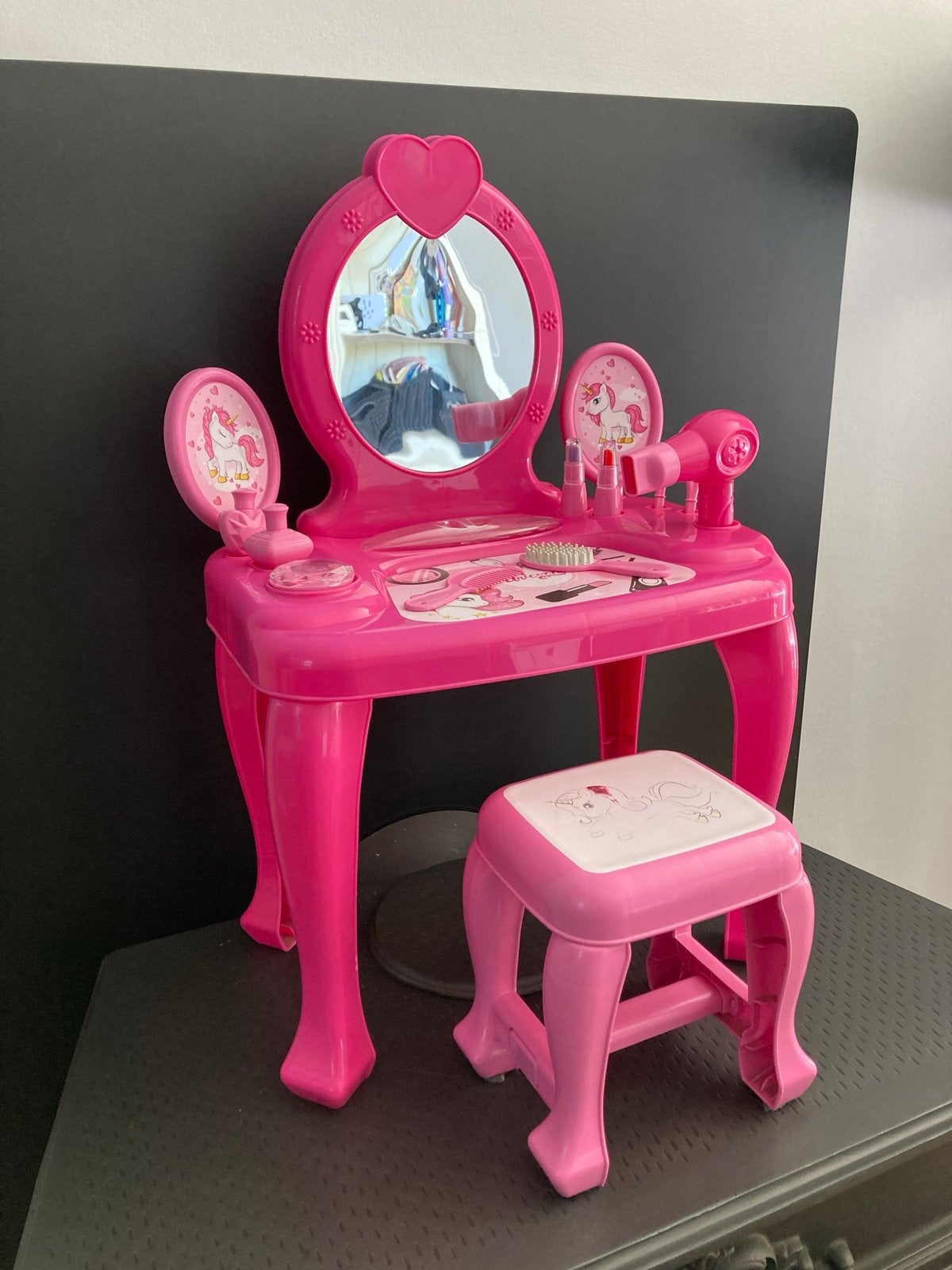 Roze unicorn Kaptafel met Krukje en Accessoires, Ophalen, Zo goed als nieuw, Jongen of Meisje