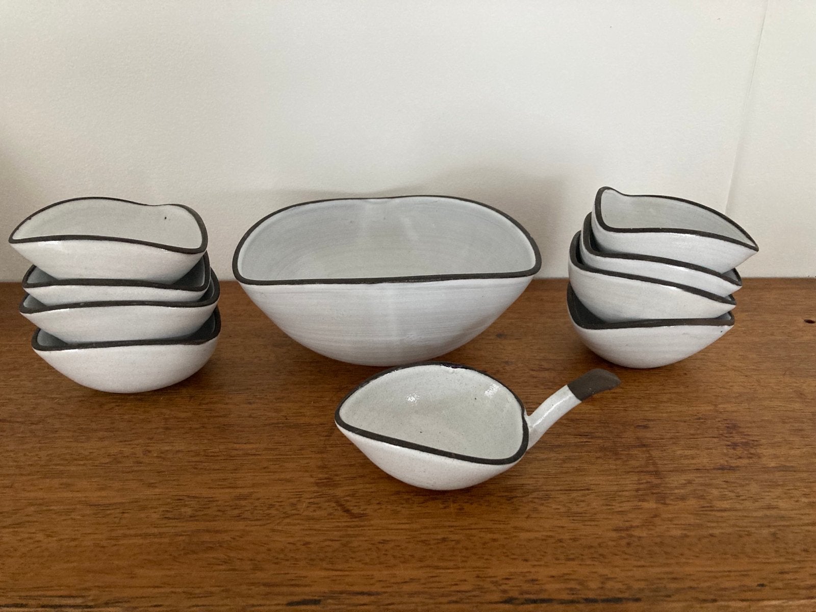 Vintage Naghtegaal Utrecht keramiek pindaset met lepel, Ophalen