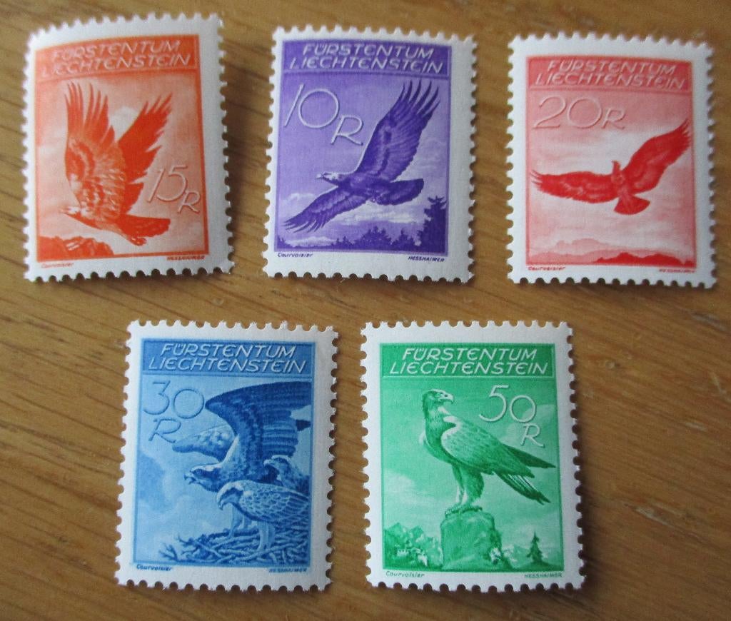 Liechtenstein, luchtpostserie met vogel (Steenarend), 1934, Verzenden, Postfris, Dier of Natuur