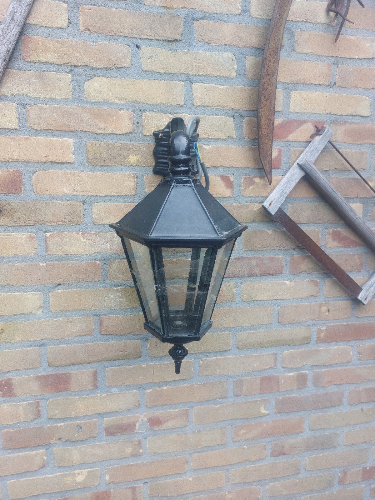 3 mooie zwarte tuinlantaarns 1 op stroom 2 voor kaarsen, Ophalen, Gebruikt, Staande lamp, Netvoeding