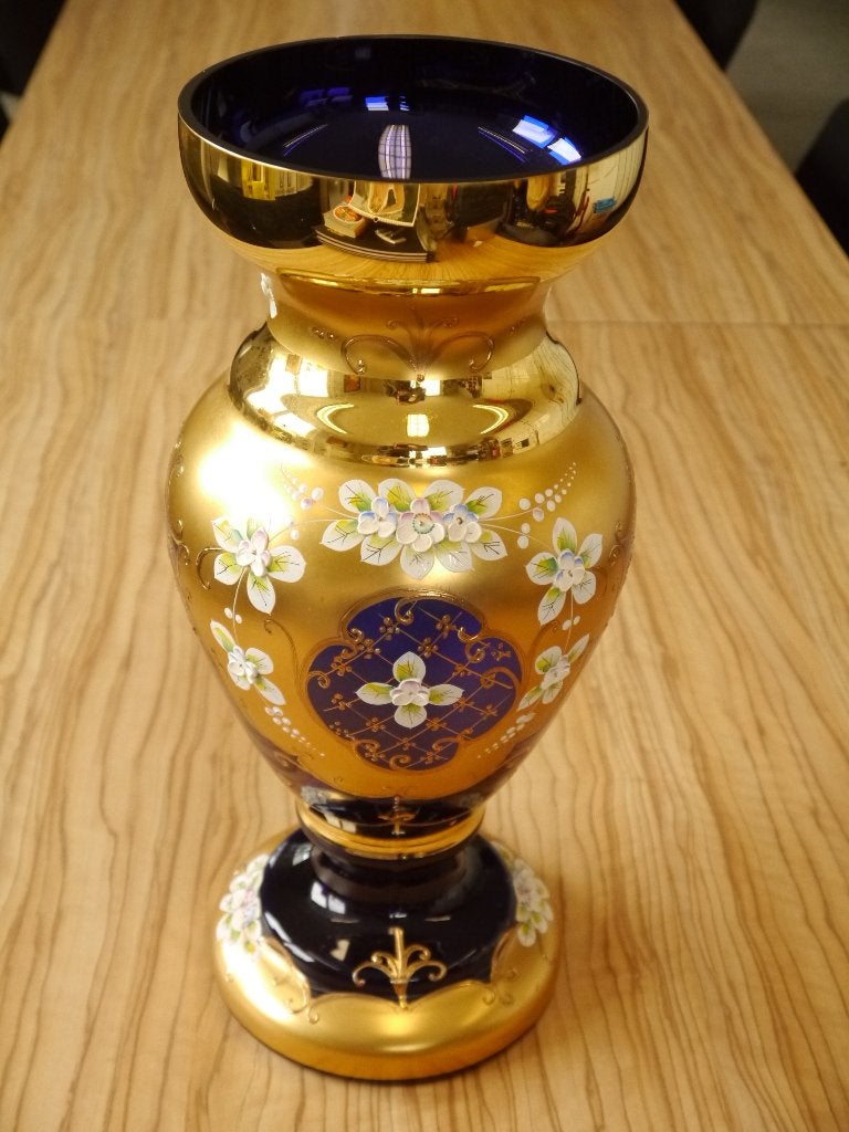Bohemen Tsjechisch cobalt kristalglas vaas, Gebruikt, Overige kleuren, Ophalen of Verzenden, Glas