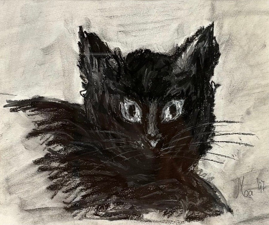 175. Houtskooltekening van een kat, 1997, Ophalen