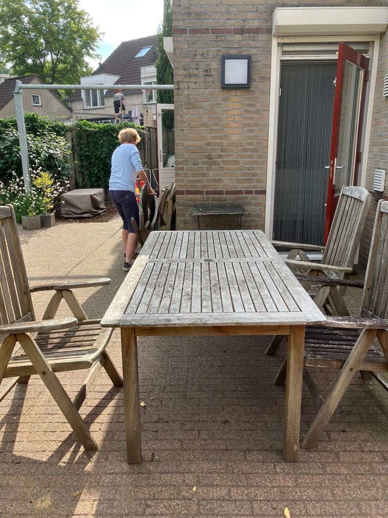 Teak houten tuinset met 4 stoelen, Ophalen, 4 zitplaatsen, Gebruikt, Teakhout