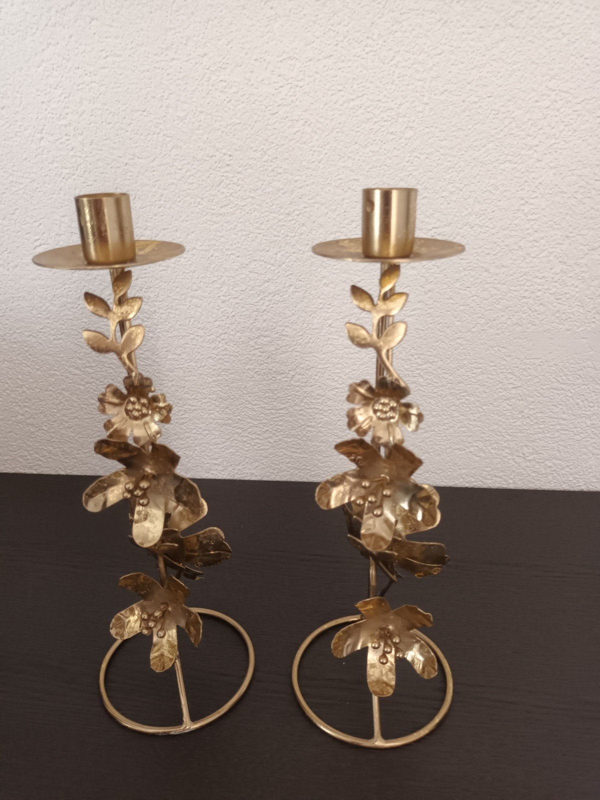 2 Goudkleurige Kandelaars met Aapje en Vogel Decoratie, Antiek en Kunst, Ophalen of Verzenden