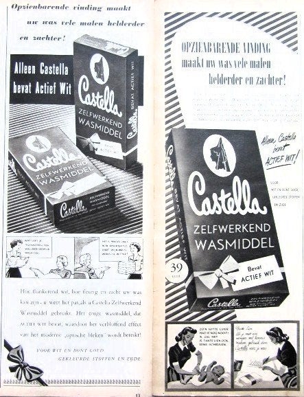 23 vintage advertenties reclames Castella wasmiddel 1950, Ophalen of Verzenden, Gebruikt, Overige typen