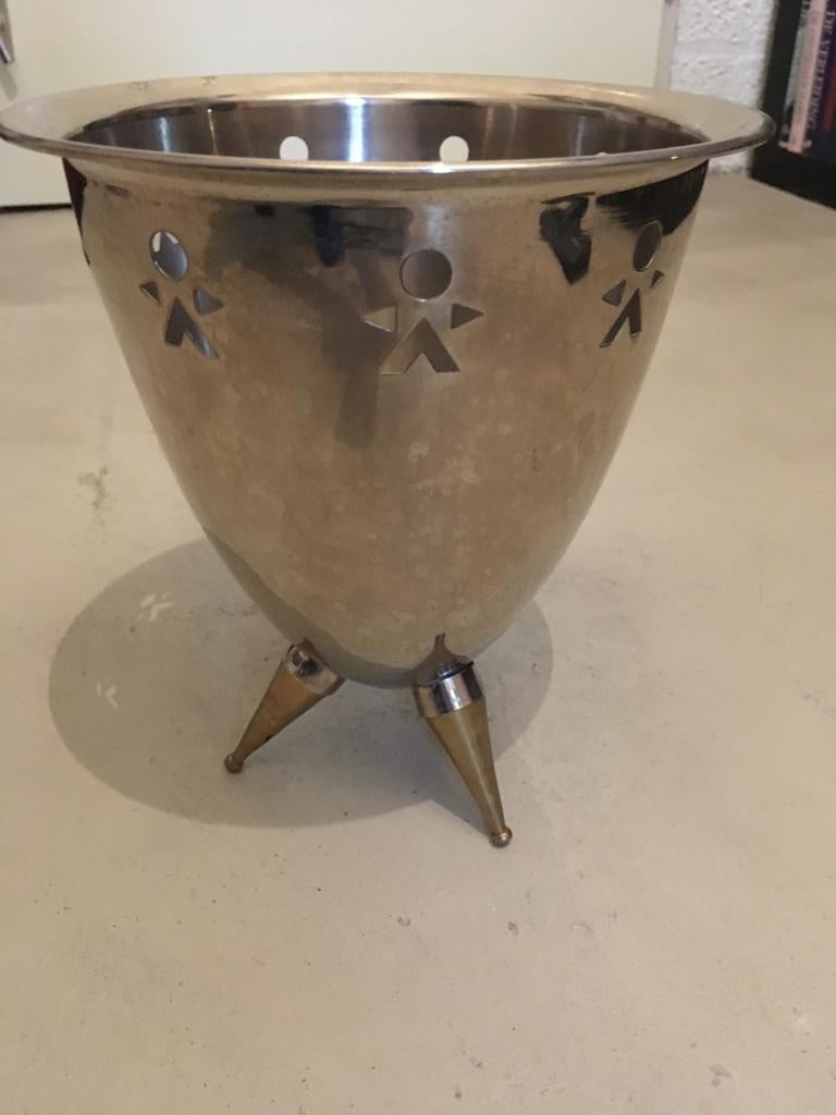 Vintage metal vergiet/plantenbak met pootjes, Vintage, Gebruikt, Ophalen of Verzenden, Metaal