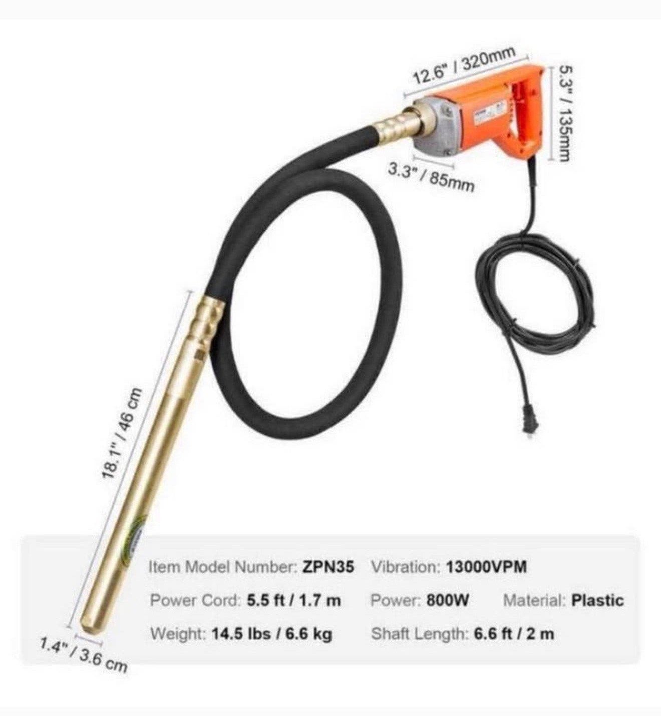 NIEUW Vibro-naald Betonvibrator 1250w beton vibronaald 2M, P, P, P, Nieuw