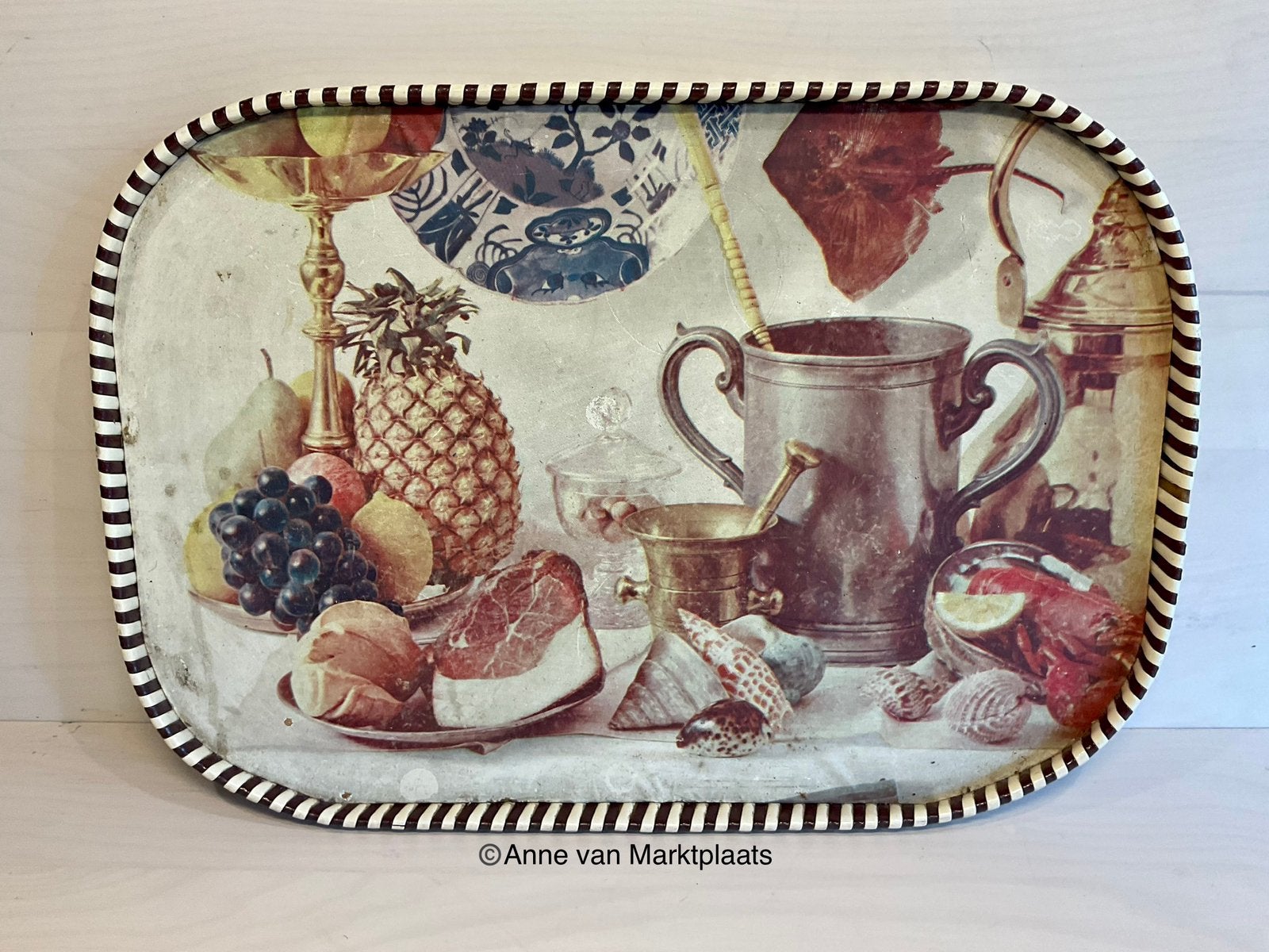 Brocante dienblad afmetingen 40x28 cm rechthoekig, Huis en Inrichting, Woonaccessoires | Dienbladen, Ophalen of Verzenden, Gebruikt