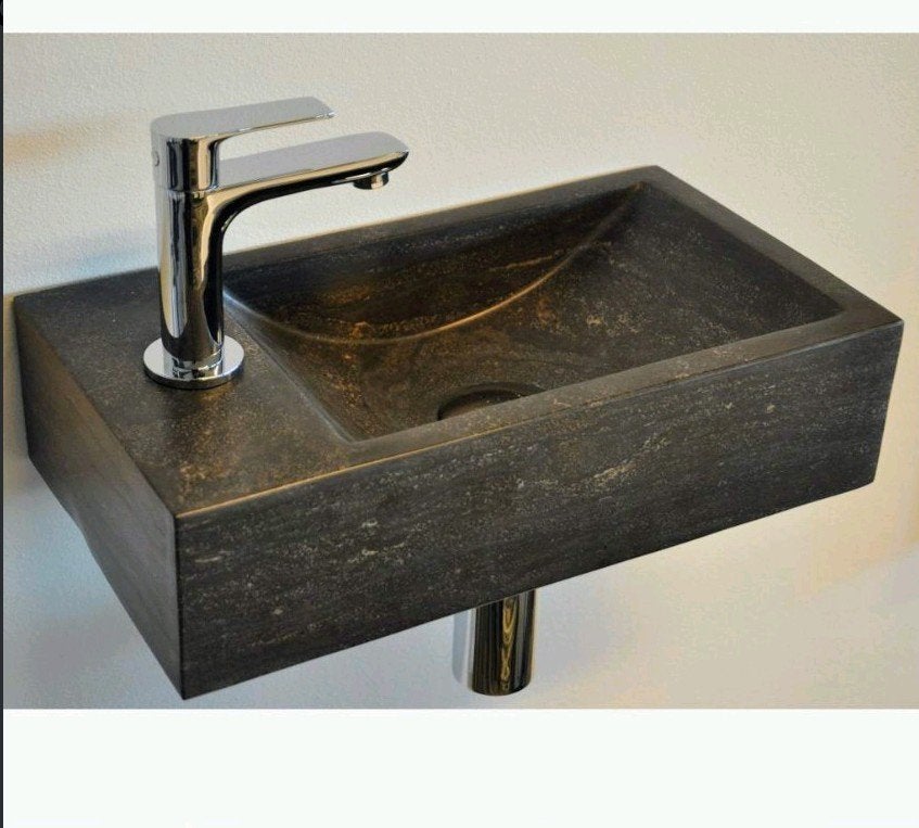 Hardstenen Fontein 40x22x10, kraangat rechts, Ophalen, Nieuw, Steen, Wastafel