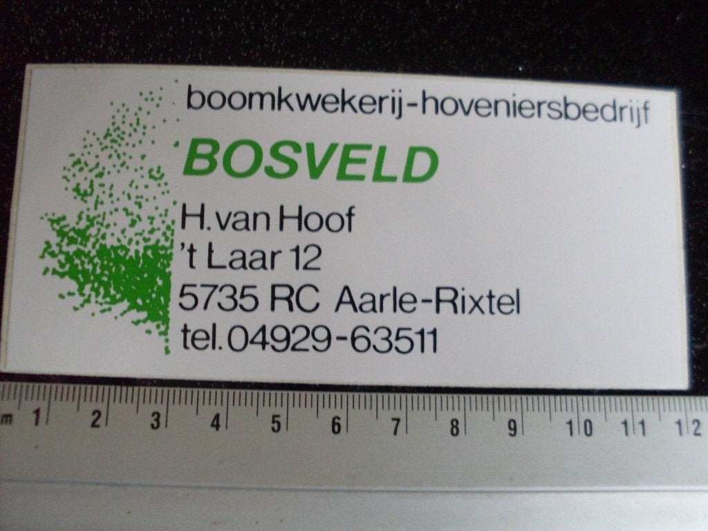 sticker bosveld H. van Hoof aarle-rixtel logo boomkwekerij, Verzenden, Zo goed als nieuw, Bedrijf of Vereniging