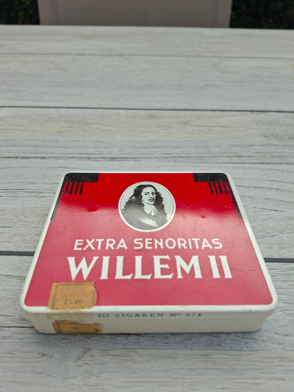Vintage Willem II sigarenbandjes blik, rood-wit, jaren '70, Ophalen of Verzenden