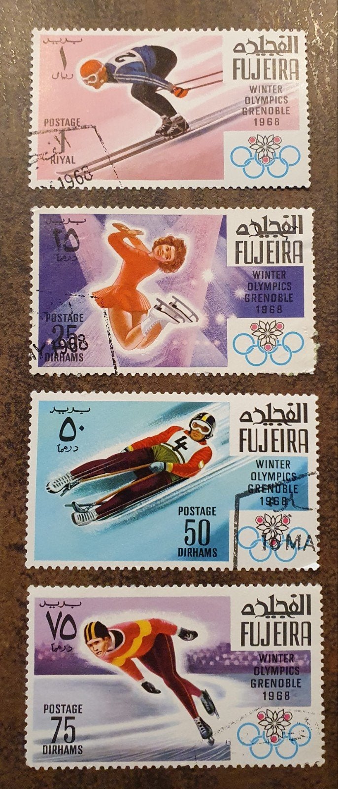 Fujairah Olympische Winterspelen Grenoble 1968 postzegels, Ophalen of Verzenden, Gestempeld, Sport