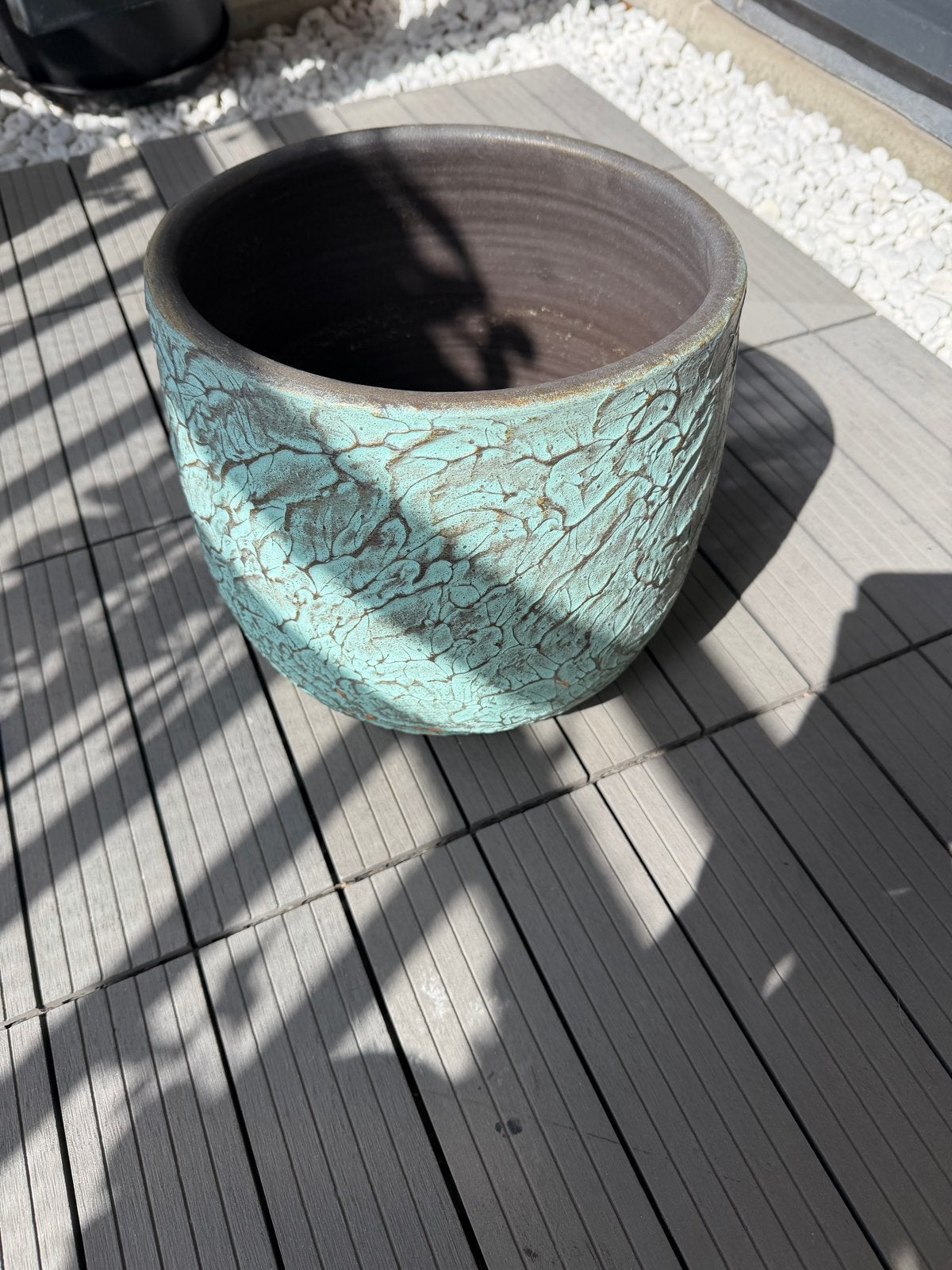 Decoratieve bloempot met unieke textuur, Tuin en Terras, Bloempotten, Gebruikt, Rond, Binnen, Minder dan 40 cm