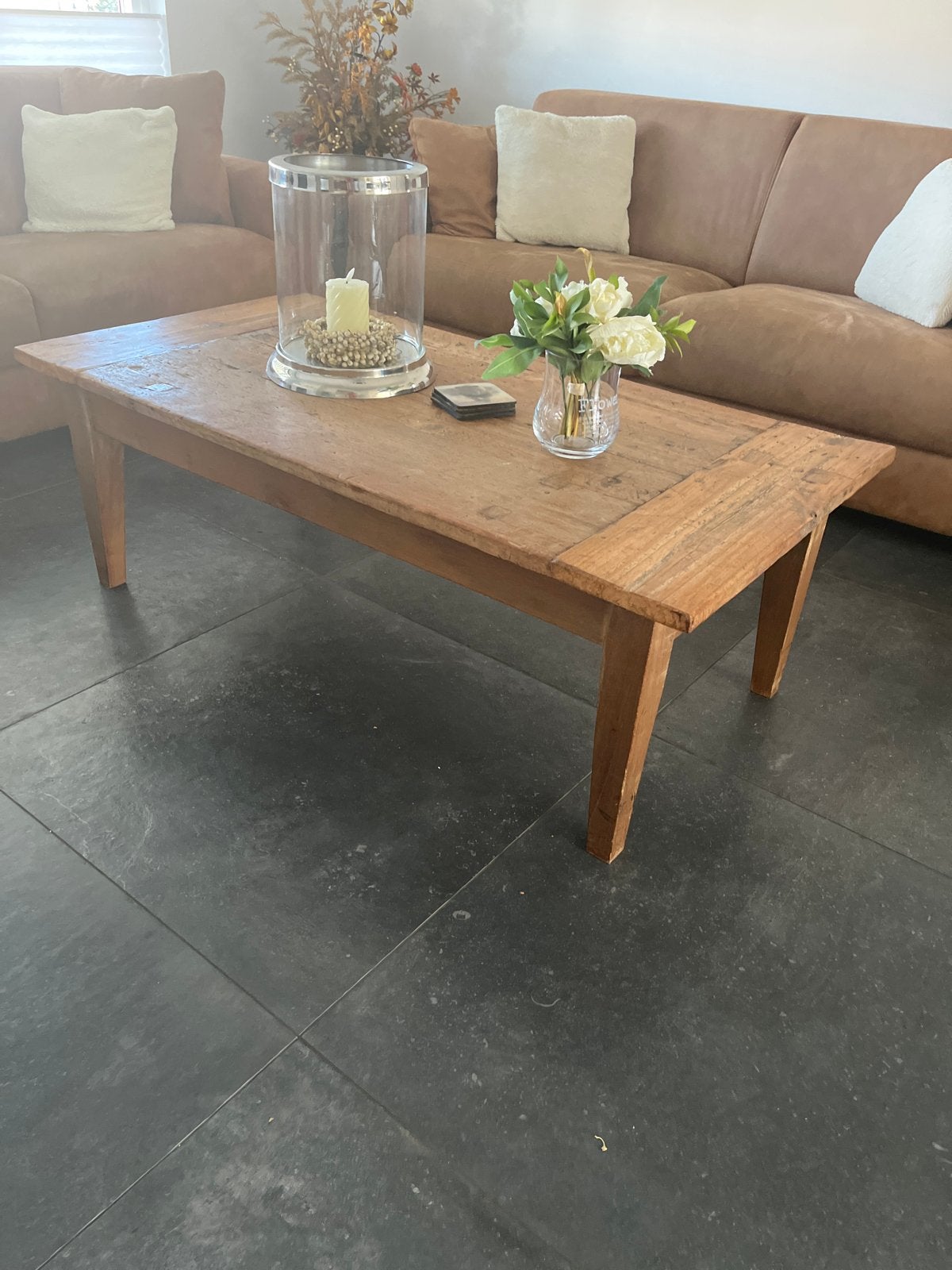 Oude Franse houten salontafel met lades, Ophalen