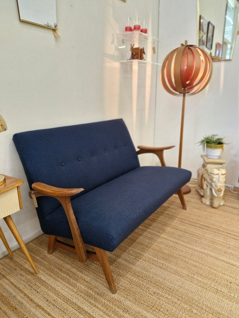 Vintage design teakhouten bankje jaren 60, Ophalen, Gebruikt, ., Vintage