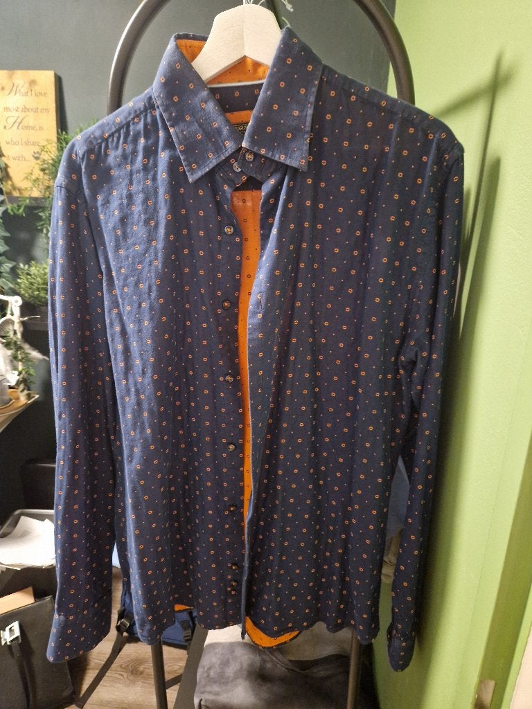 Blauw-oranje overhemd, Kleding | Heren, Maat 52/54 (L), Blauw, Ophalen of Verzenden, WAM Denim